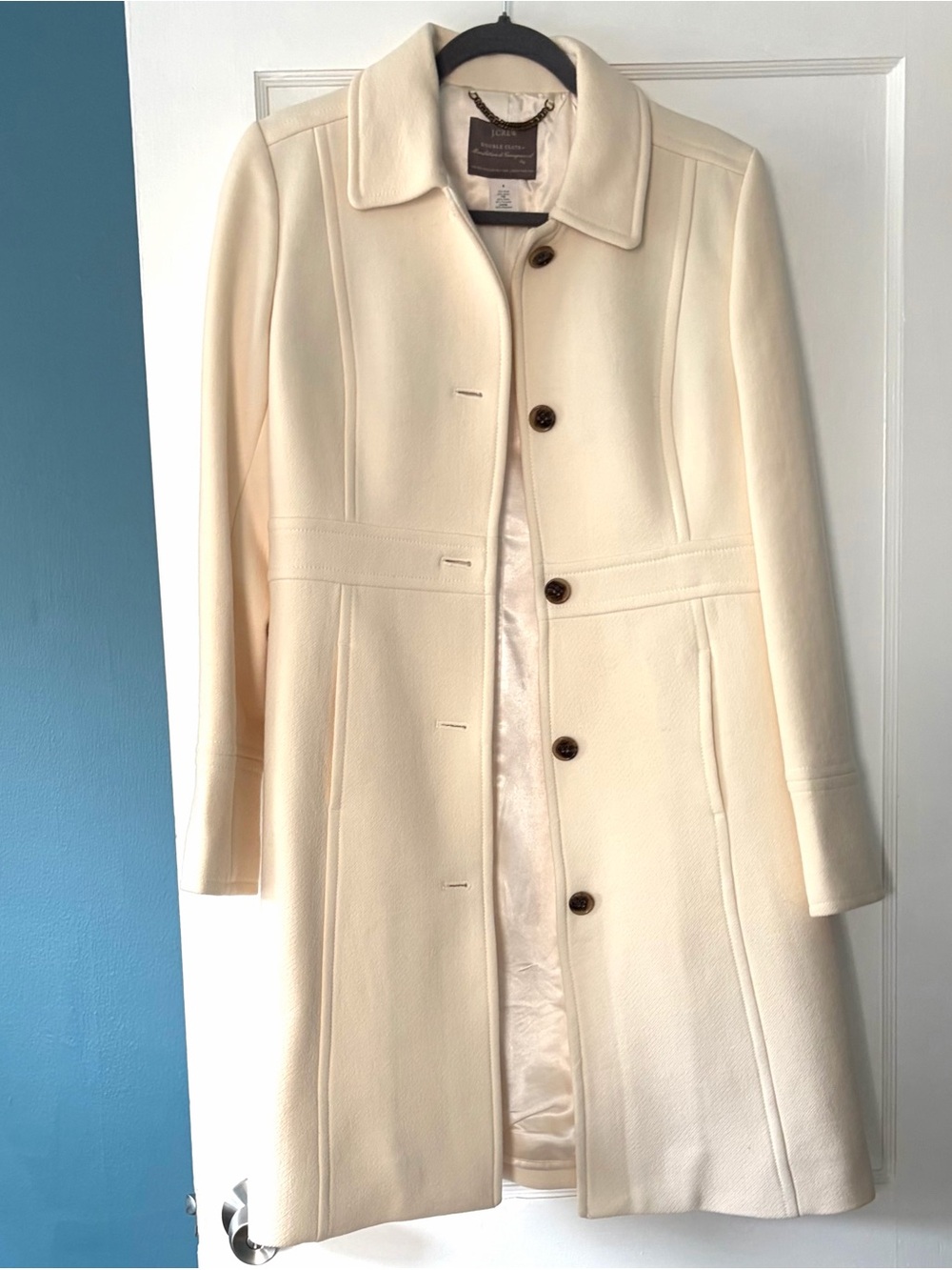J. Crew Lady Day Coat Ivory Cream Single-Breasted Wool Coat Thinsulate Lined